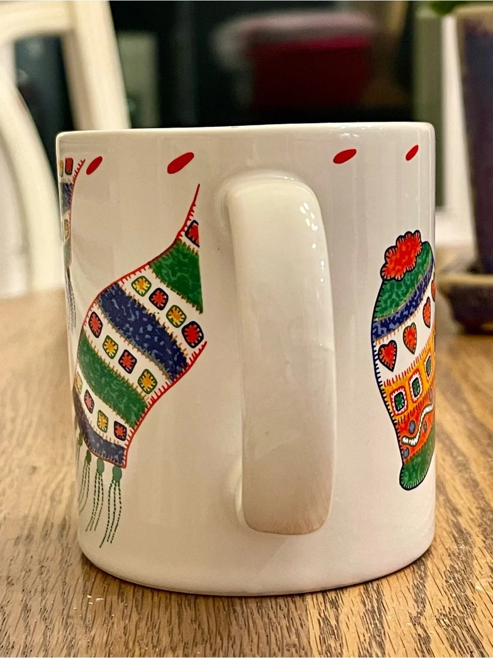 Crate & Barrel Christmas Coffee Cocoa Mug Tea Cup Julia Bullmore Hat Scarf Bird